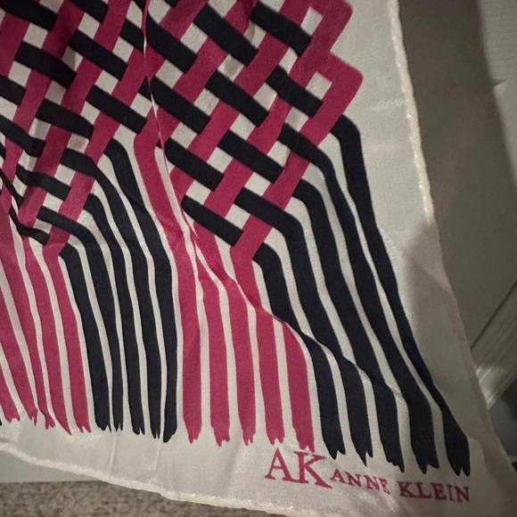 Vintage Anne Klein Pink and Black Geometric 100% Silk Scarf - Picture 2 of 3